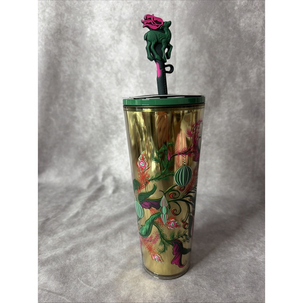 Starbucks 2024 Christmas Holiday REINDEER 24oz Cold Cup Tumbler w/Straw & Topper